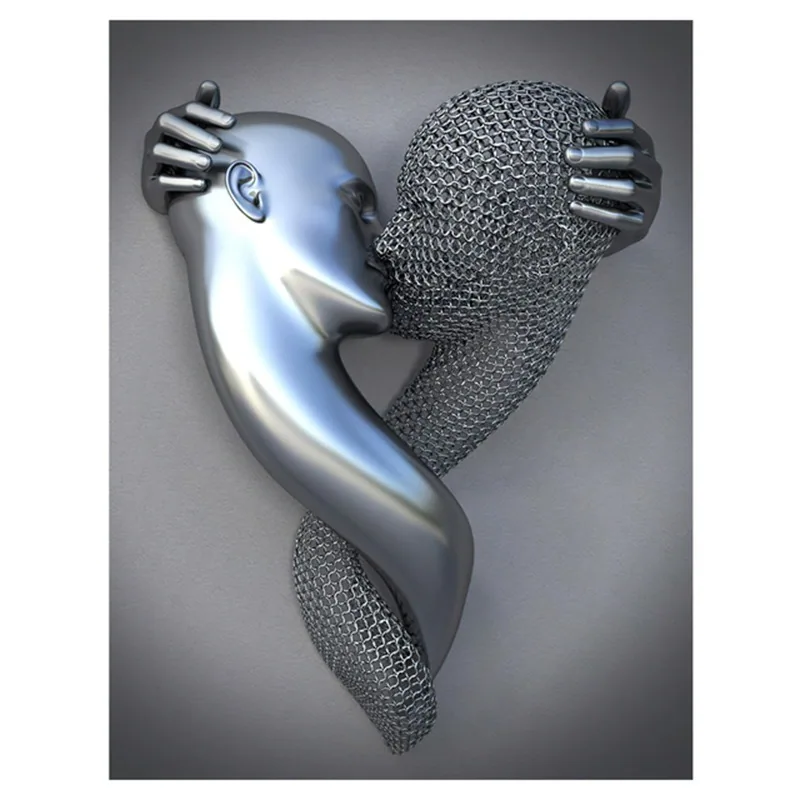 Creative metal figure hug sculpture frameless poster hanging painting modern sofa background wall decoration canvas painting cor