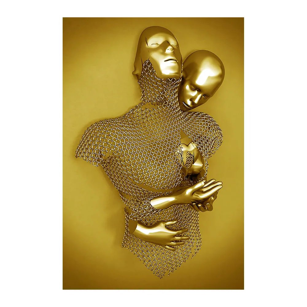 Creative metal figure hug sculpture frameless poster hanging painting modern sofa background wall decoration canvas painting cor 21