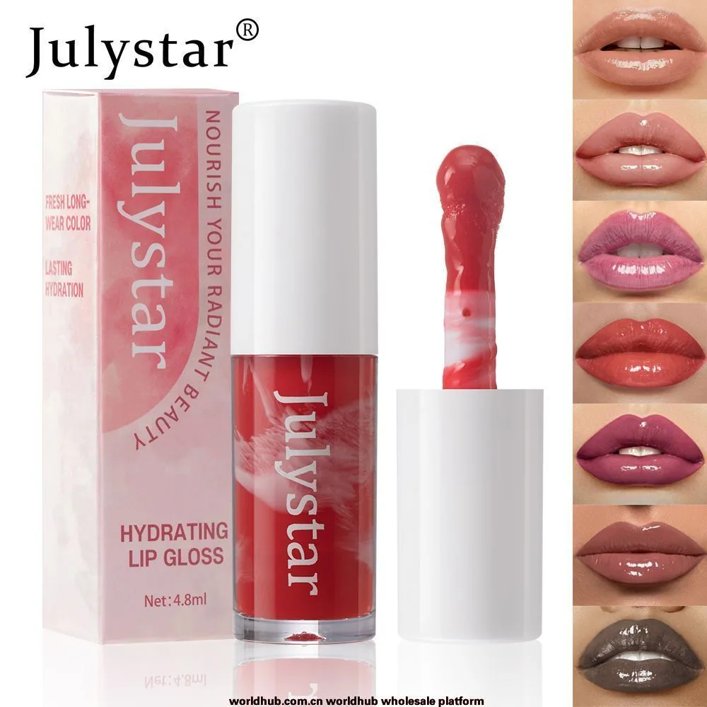 Julystar Cross-border Marbled Lip Oil Watery Mirror Lip Moisturizing Easy to Apply Moisturizing Lip Glaze Makeup