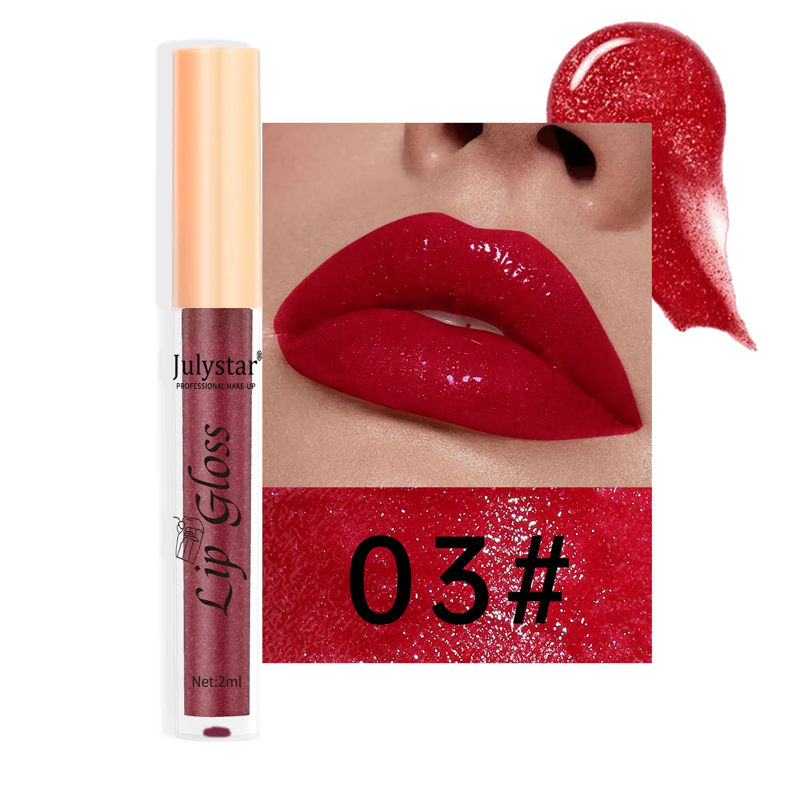 ลิปกลอสประกายมุก 8 สีข้ามพรมแดน ลิปสติกอเนกประสงค์สำหรับปากและแก้มแบบยุโรปและอเมริกา สีง่าย 3
