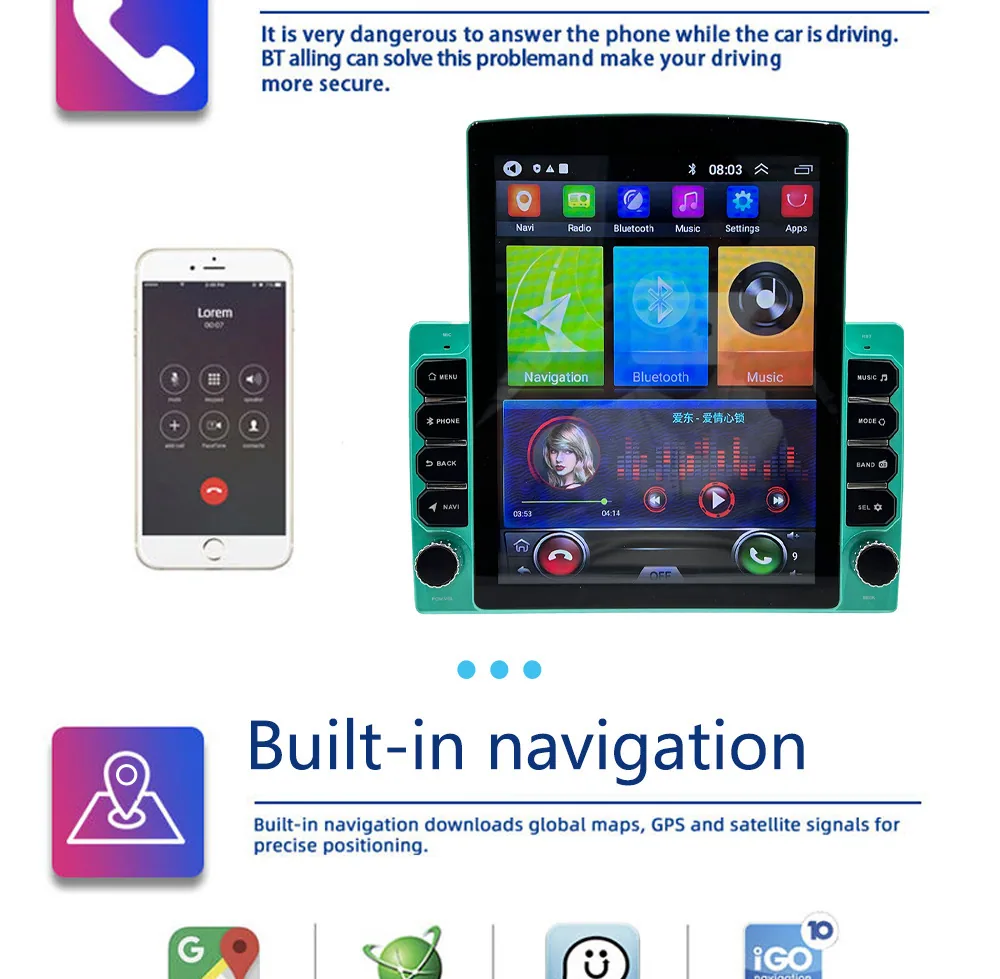Çapraz aynaya özel 9,7 inç IPS ekran Android navigasyon GPS Bluetooth dikey ekran Donkey Kong çerçeve sunucusu 7
