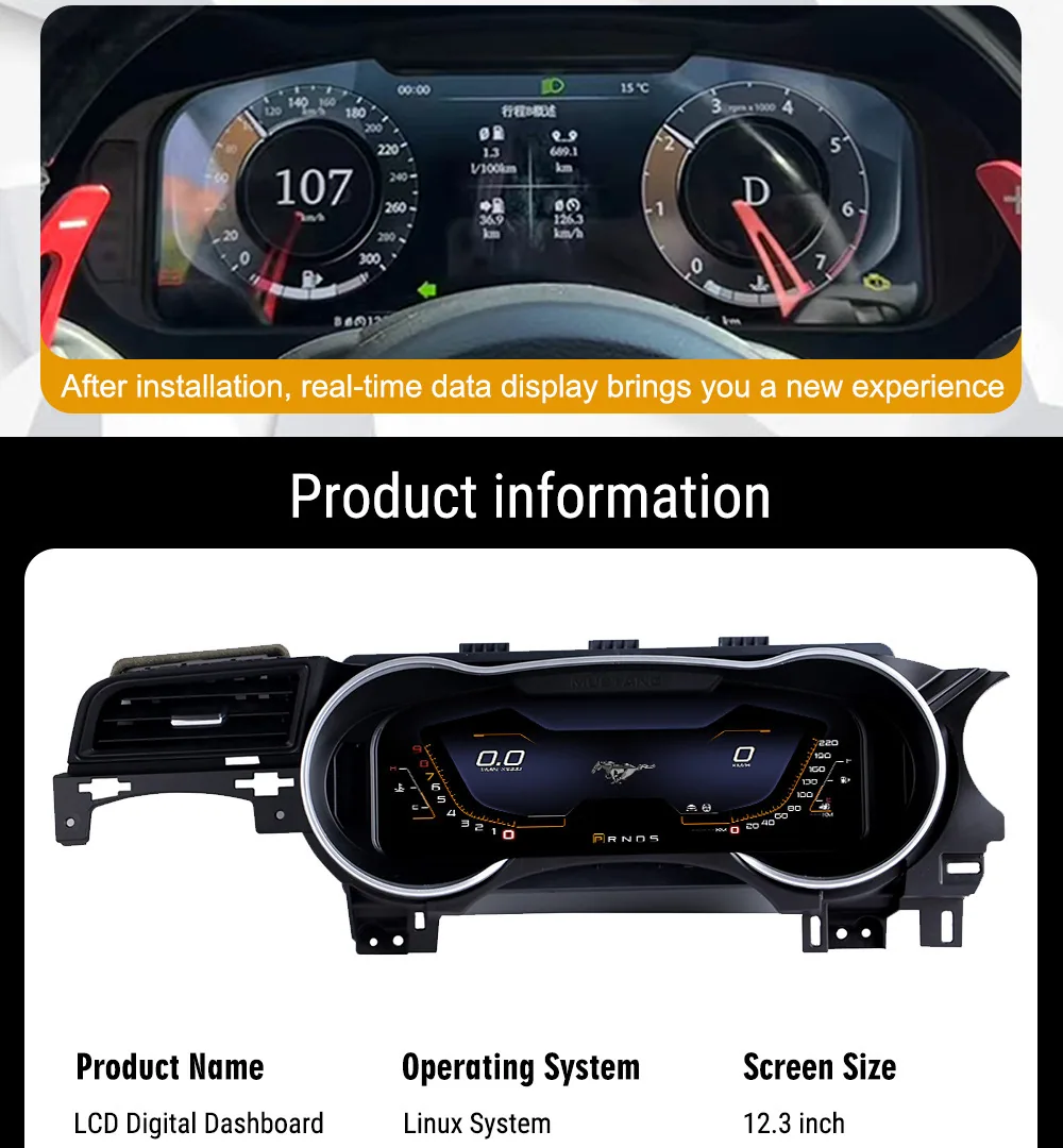 Das neue Modell ist für den Ford Mustang 2015-21 mit 12,3-Zoll-Voll-LCD und intelligentem alten, verbesserten Kombiinstrument geeignet 10