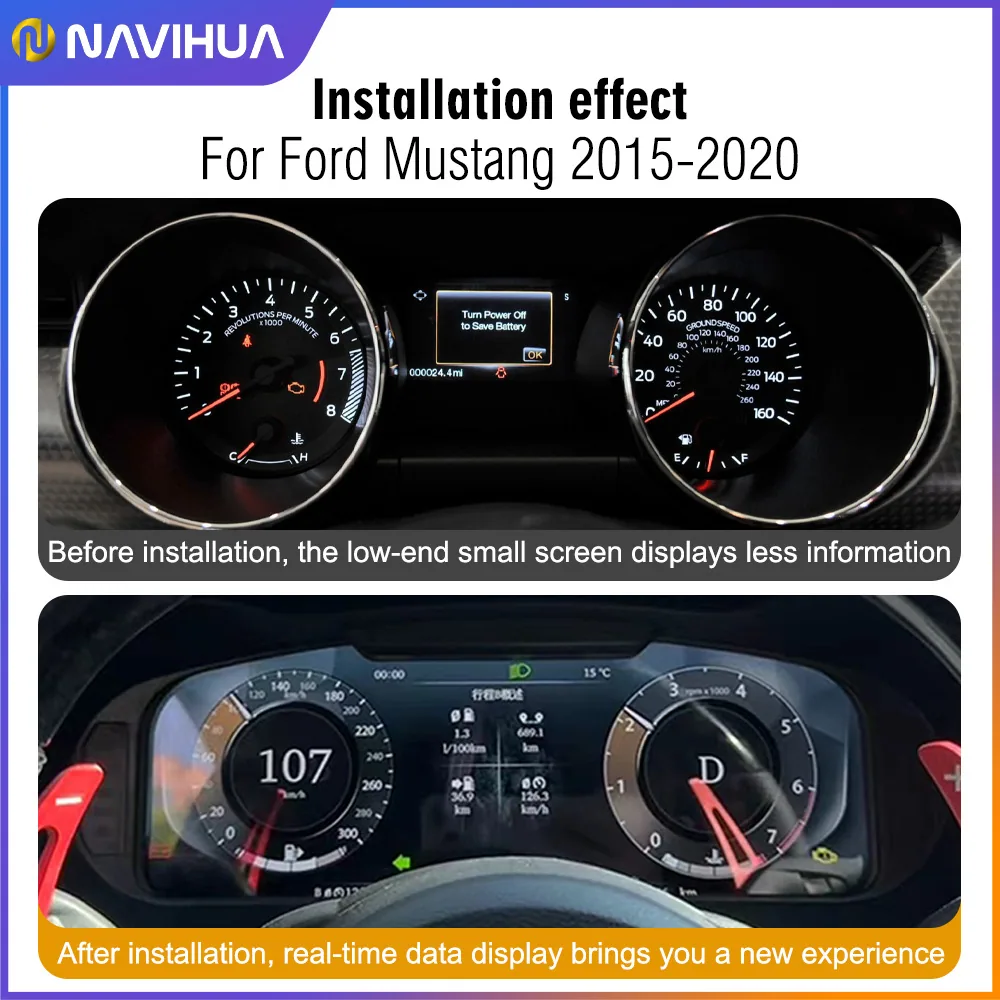 Das neue Modell ist für den Ford Mustang 2015-21 mit 12,3-Zoll-Voll-LCD und intelligentem alten, verbesserten Kombiinstrument geeignet 3