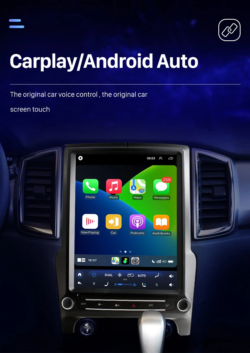 Applicable to 2015 -2022 Ford Everest Ranger Road Shaker Wireless Carplay Android Navigation 12