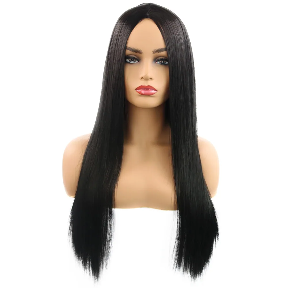 European and American fashion African wigs black medium length straight hair women's chemical fiber high temperature silk ful