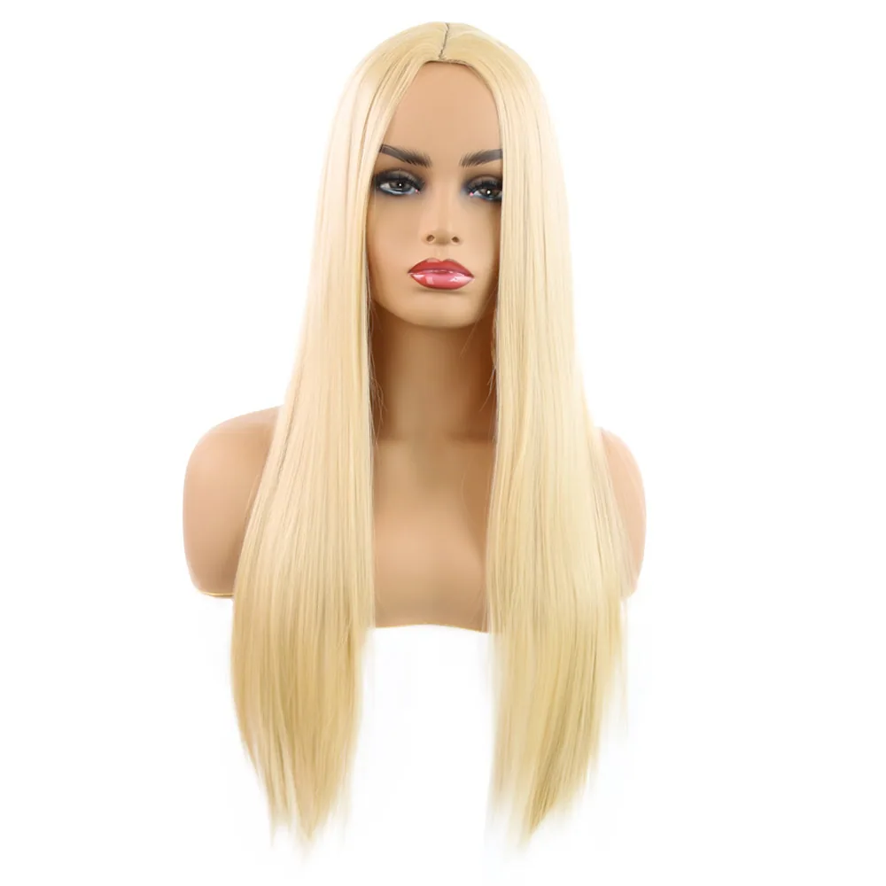 European and American fashion African wigs black medium length straight hair women's chemical fiber high temperature silk full h 5