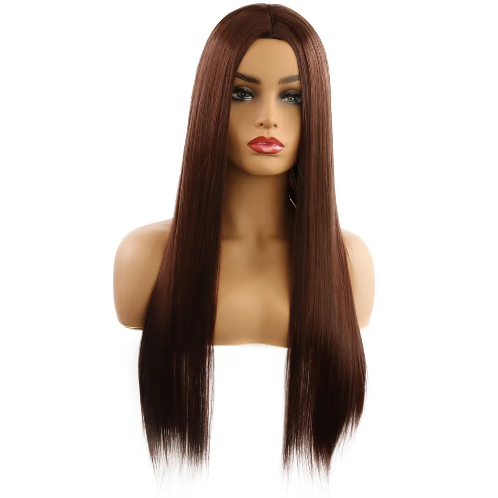 European and American fashion African wigs black medium length straight hair women's chemical fiber high temperature silk full h 2