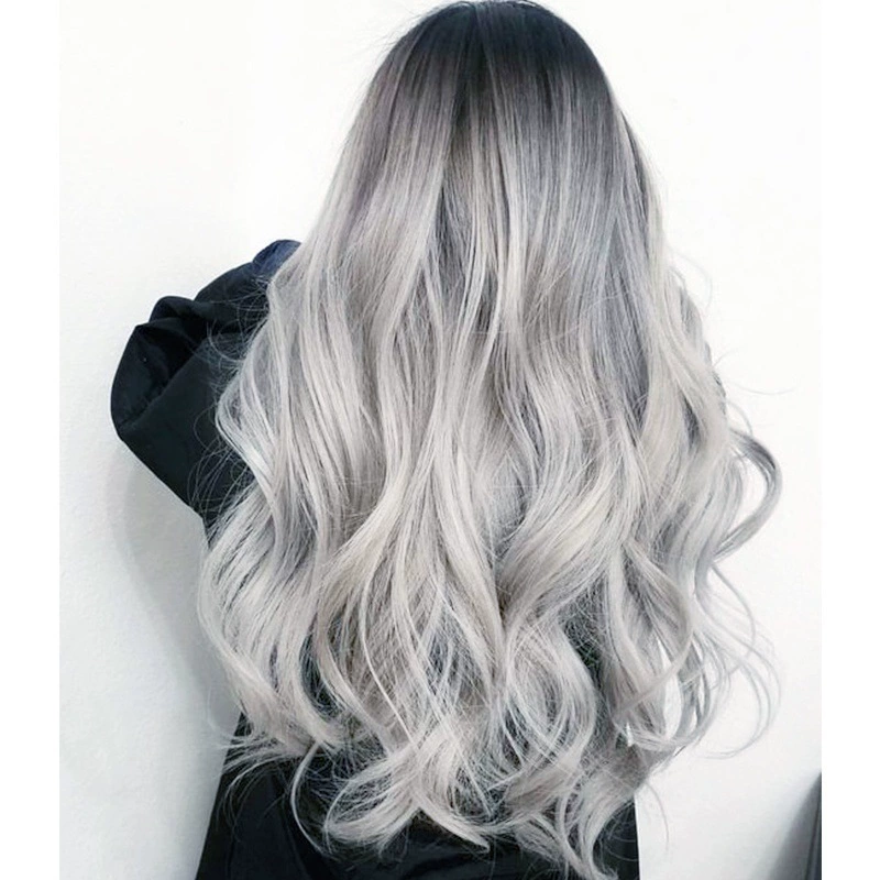Amazon new big wave wig women's long curly hair black gray gradient color chemical fiber long hair female manufacturer spot whol