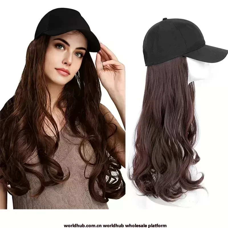 shopee cross-border e-commerce wigs female peaked hats simulated long hair big waves integrated European and American fashion ha