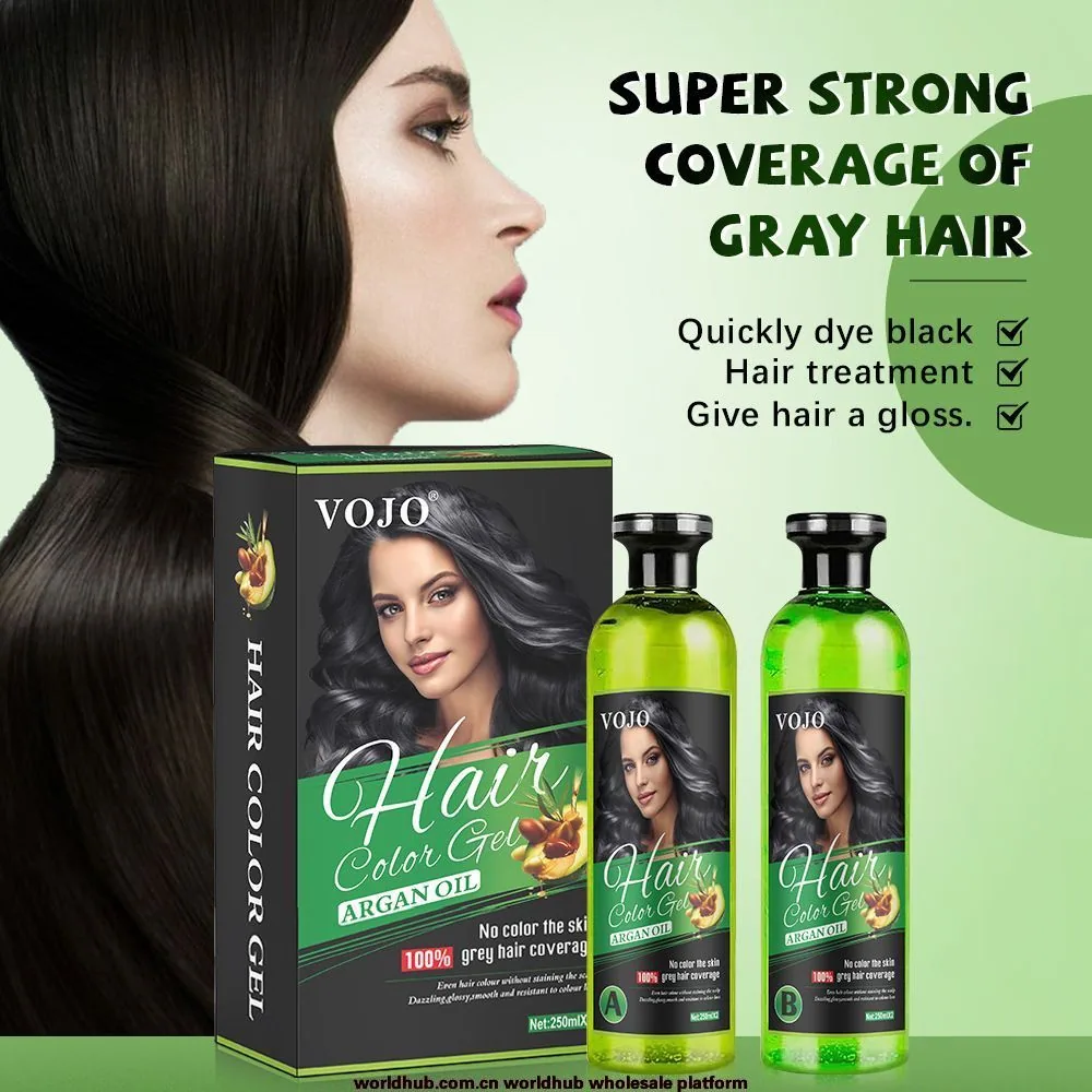 VOJO Grenzüberschreitendes Haarfärben, Haargel, waschbar, Einweg-Haarfärben, schwarzes Gel, 250 x 2 ml, pflanzliches Haarfärben