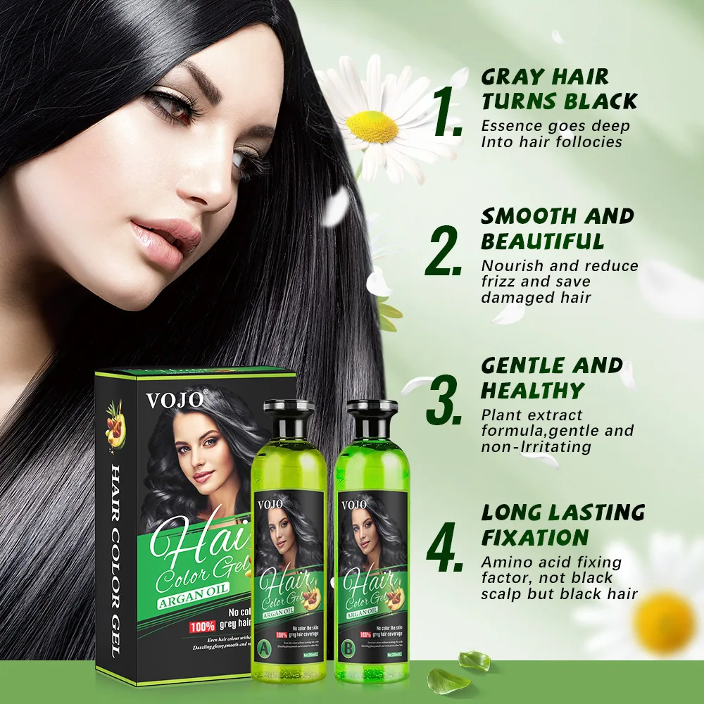 VOJO Cross-border Hair Dyeing Hair Gel Washable Disposable Hair Dyeing Black Gel 250*2ml Vegetable Hair Dyeing 5