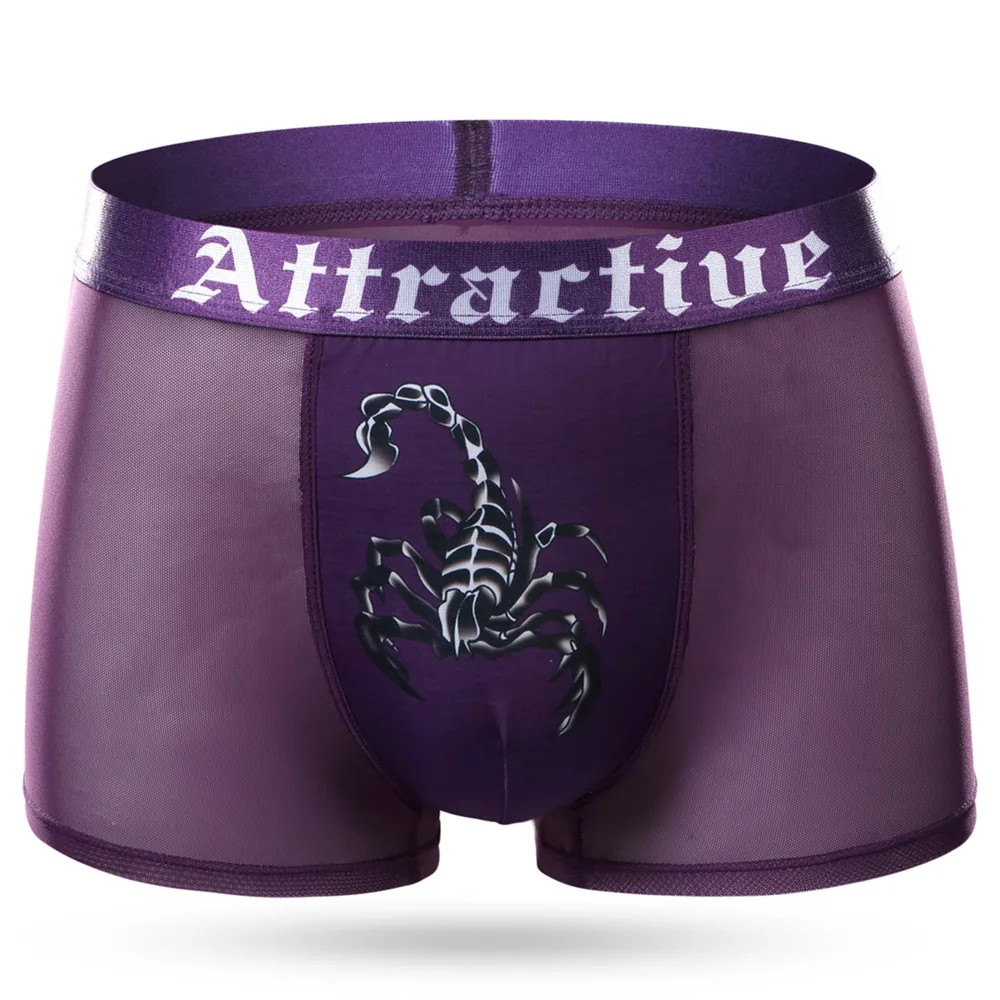 Factory direct print scorpion men's mesh breathable sexy boxer briefs mesh ultra thin boxer shorts toe 5