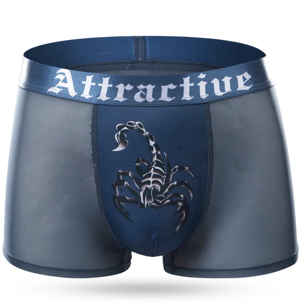 Factory direct print scorpion men's mesh breathable sexy boxer briefs mesh ultra thin boxer shorts toe 3