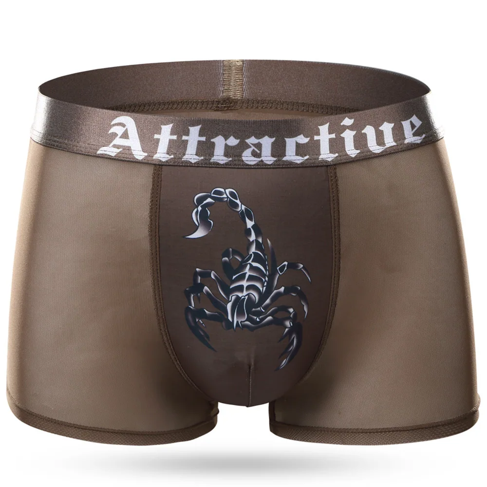 Factory direct print scorpion men's mesh breathable sexy boxer briefs mesh ultra thin boxer shorts toe 4