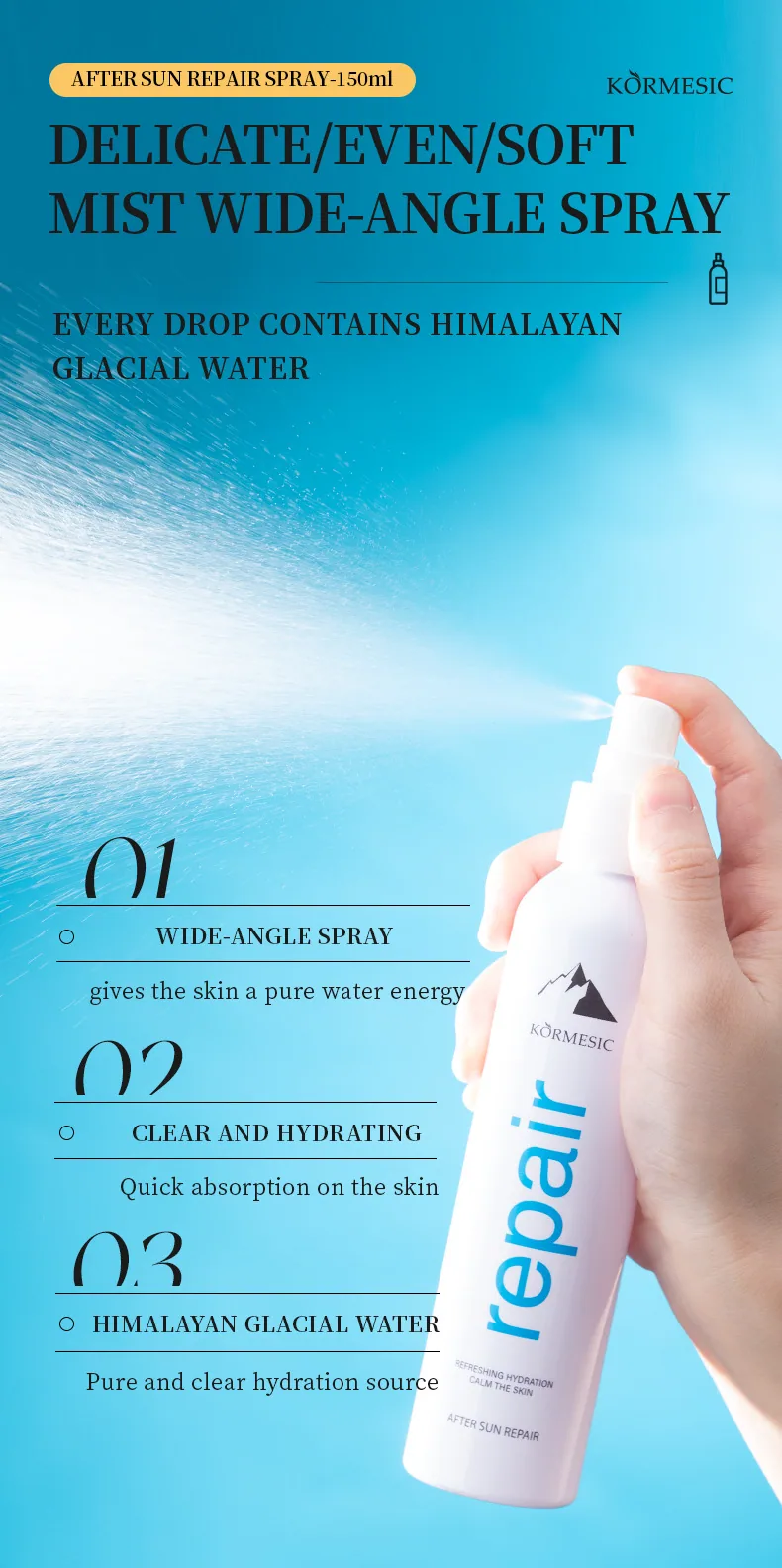 All English KORMESIC Himalayan Glacier Hydration Spray Atomizing Cross-border Foreign Trade Manufacturers Wholesale - Facial Cleanser 13