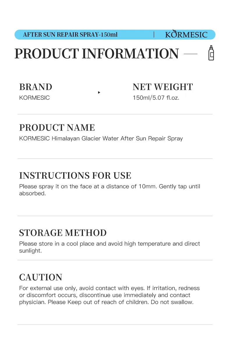 All English KORMESIC Himalayan Glacier Hydration Spray Atomizing Cross-border Foreign Trade Manufacturers Wholesale - Facial Cleanser 8