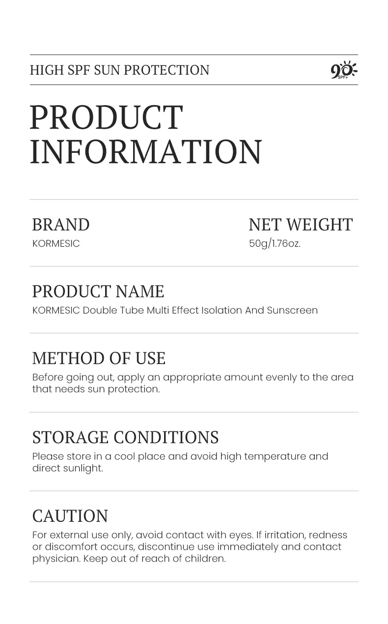 KORMESIC double tube isolation sunscreen suntan lotion facial care cross-border foreign trade manufacturers wholesale 9