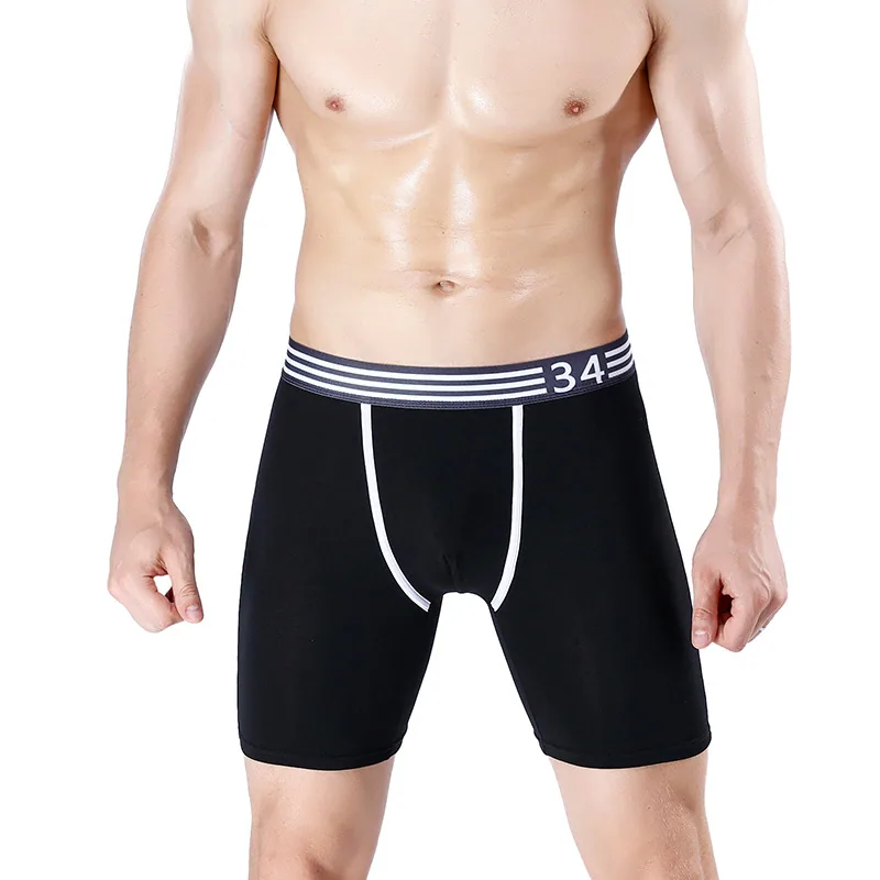 Men's sports extended cotton U convex boxer briefs for running anti-wear legs, five-point pants with long flat boxer trousers 5