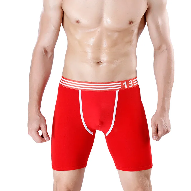 Men's sports extended cotton U convex boxer briefs for running anti-wear legs, five-point pants with long flat boxer trousers