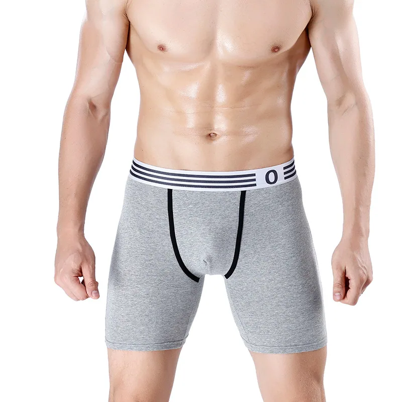 Men's sports extended cotton U convex boxer briefs for running anti-wear legs, five-point pants with long flat boxer trousers 4