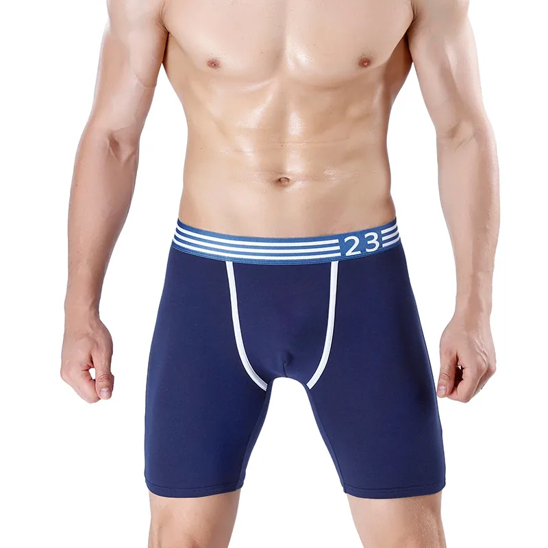 Men's sports extended cotton U convex boxer briefs for running anti-wear legs, five-point pants with long flat boxer trousers 3