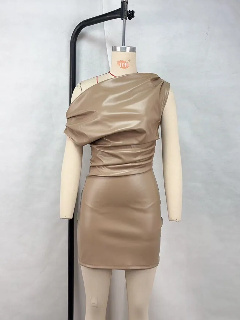 Slanted shoulder temperament hip-hugging dress cross-border European and beautiful clothing 2025 new sexy nightclub mini skirt t 5