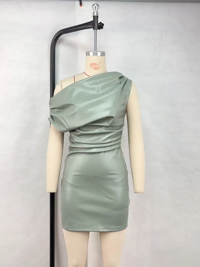 Slanted shoulder temperament hip-hugging dress cross-border European and beautiful clothing 2025 new sexy nightclub mini skirt t 3