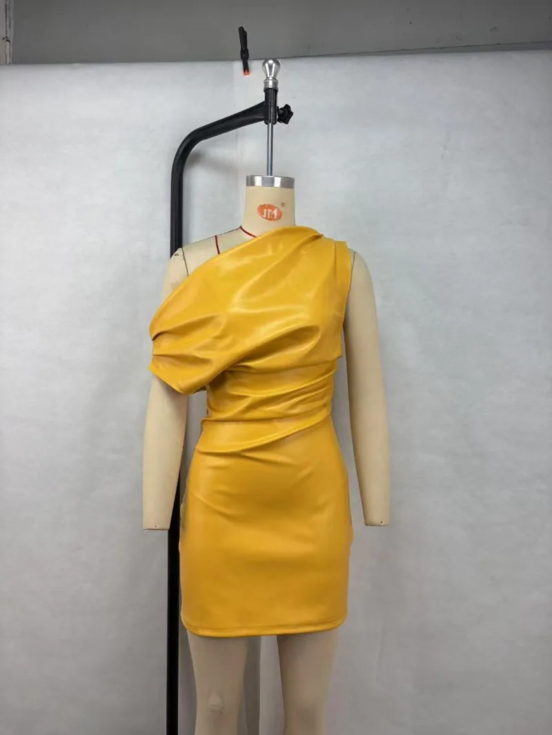 Slanted shoulder temperament hip-hugging dress cross-border European and beautiful clothing 2025 new sexy nightclub mini skirt t 2