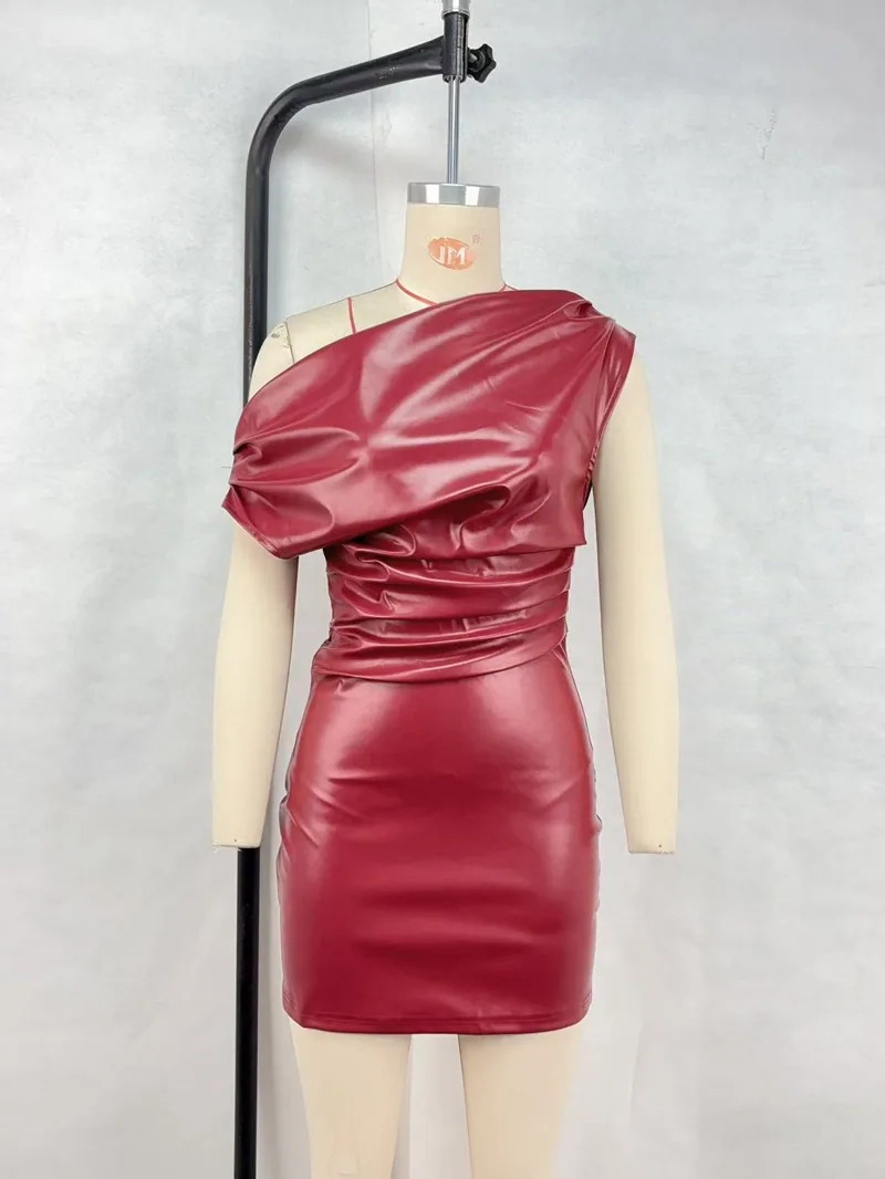 Slanted shoulder temperament hip-hugging dress cross-border European and beautiful clothing 2025 new sexy nightclub mini skirt t 4