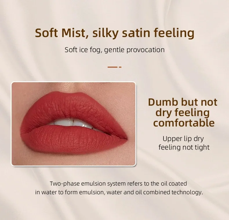 BNV nude lip gloss tube with applicator, waterproof matte finish suitable for daily womens makeup, item BNVCY002