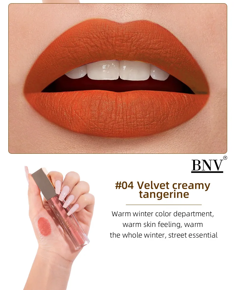 BNV waterproof matte lip gloss for women nude makeup, long-lasting velvet lipstick suitable for daily office and party
