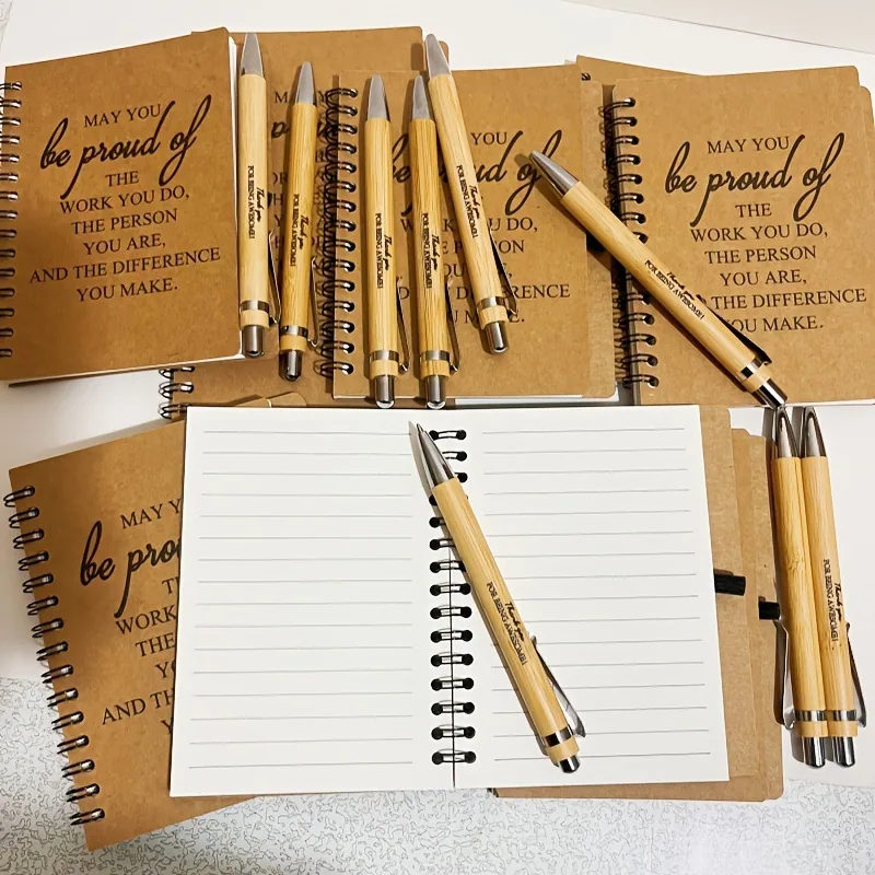 Amazon cross-border environmental protection bamboo press into oil ballpoint pen inspirational language book keychain set book 10