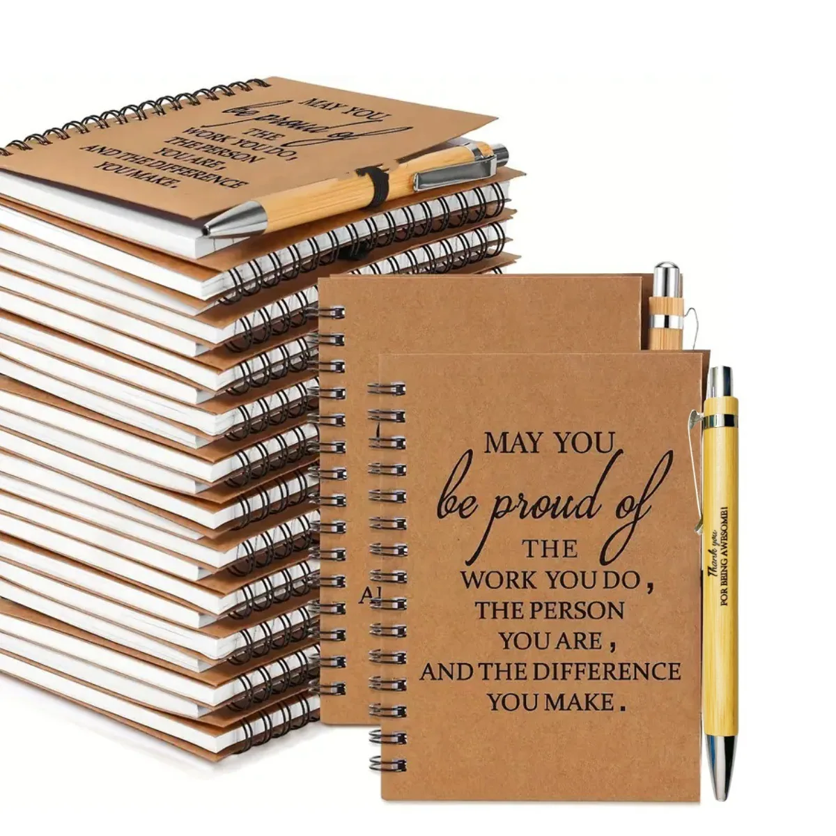 Amazon cross-border environmental protection bamboo press into oil ballpoint pen inspirational language book keychain set book 6