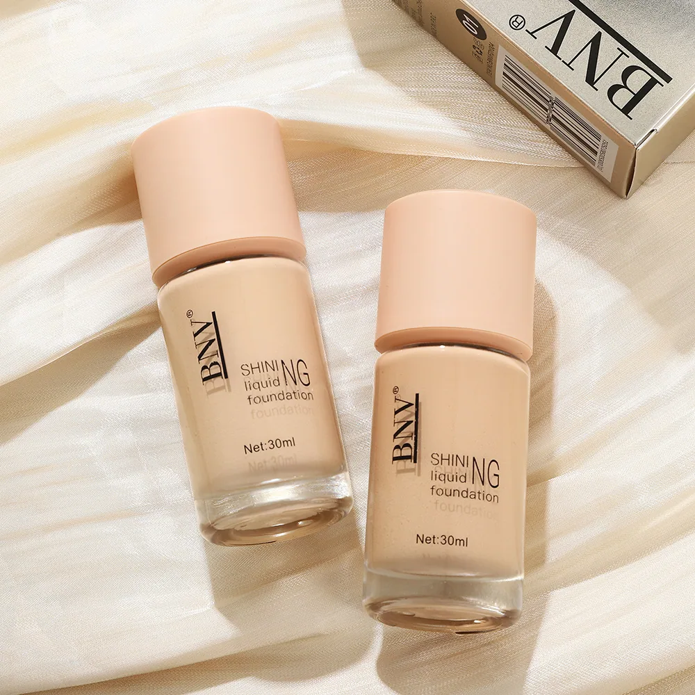 BNV long lasting coverage foundation liquid close-up showing moisturizing light texture for full face makeup