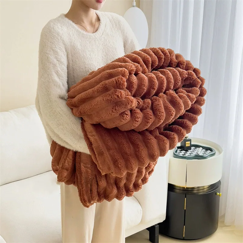 Rabbit plush blanket multifunctional nap blanket falley fleece summer air conditioner quilt small blanket sofa cover blanket car 3