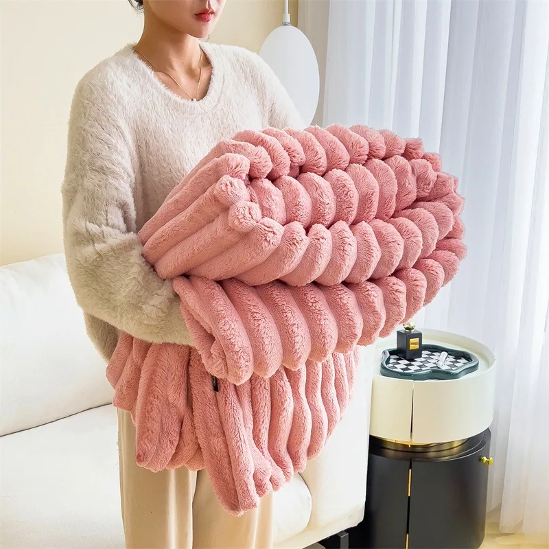 Rabbit plush blanket multifunctional nap blanket falley fleece summer air conditioner quilt small blanket sofa cover blanket car