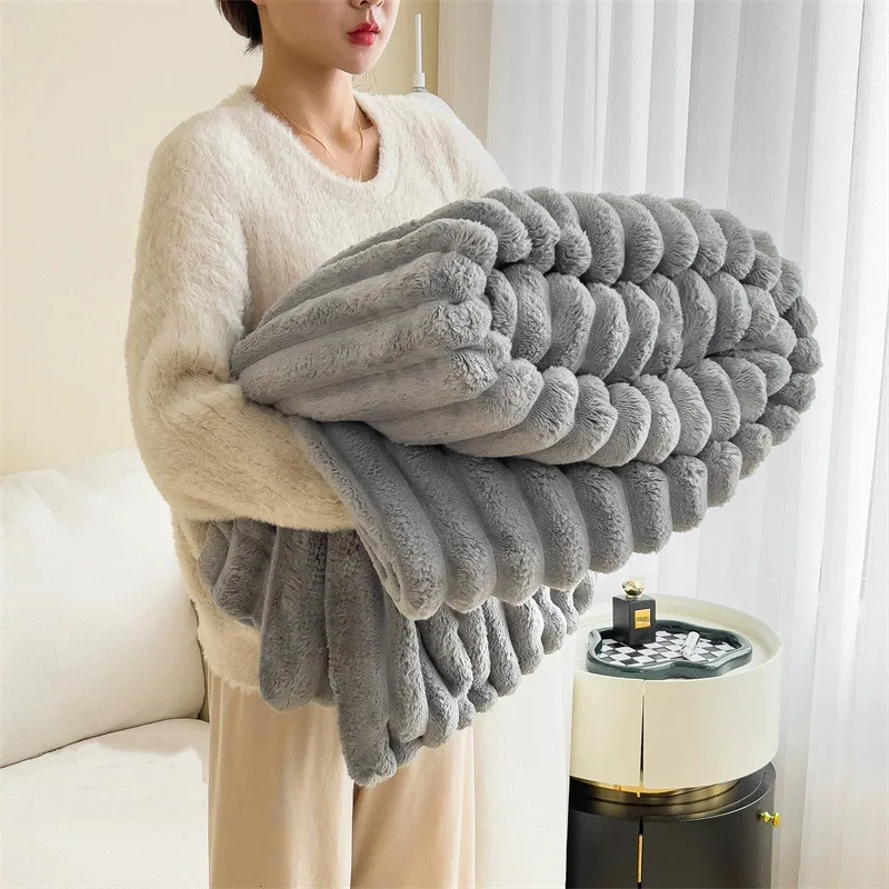 Rabbit plush blanket multifunctional nap blanket falley fleece summer air conditioner quilt small blanket sofa cover blanket car 9