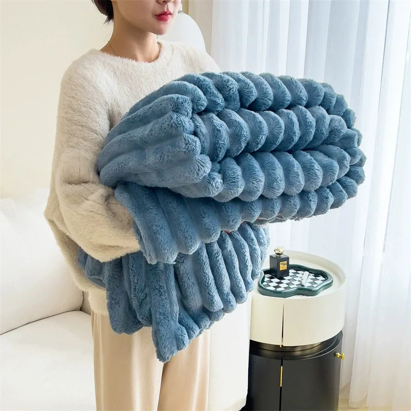 Rabbit plush blanket multifunctional nap blanket falley fleece summer air conditioner quilt small blanket sofa cover blanket car 5
