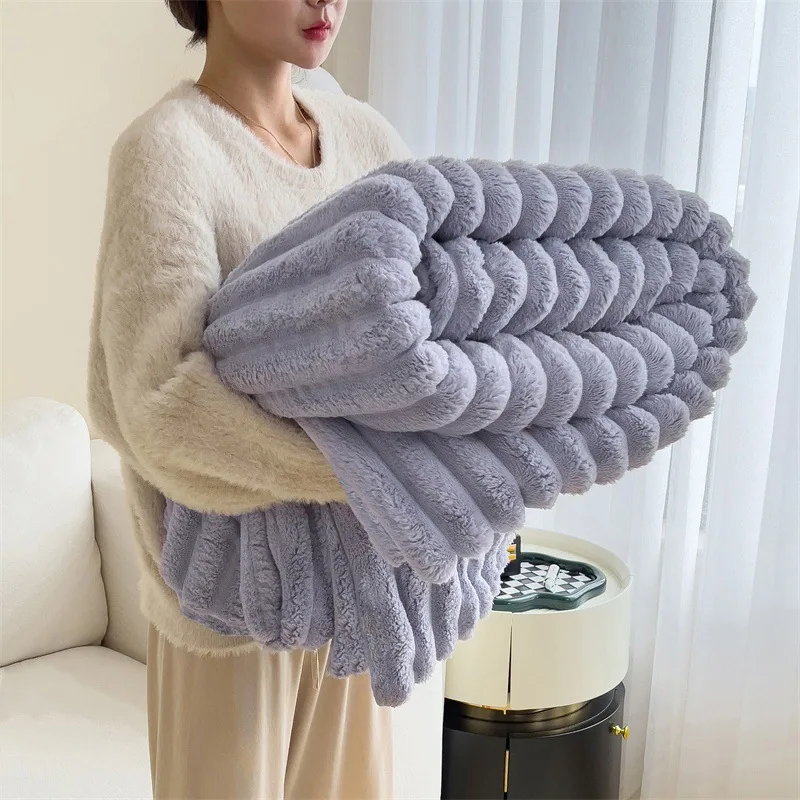 Rabbit plush blanket multifunctional nap blanket falley fleece summer air conditioner quilt small blanket sofa cover blanket car 10