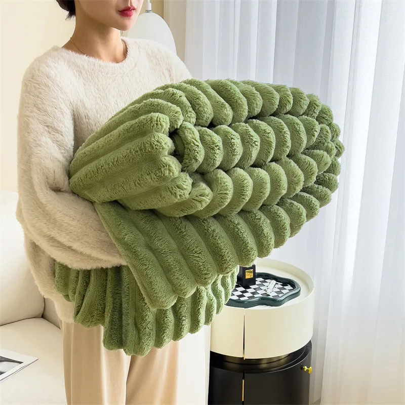 Rabbit plush blanket multifunctional nap blanket falley fleece summer air conditioner quilt small blanket sofa cover blanket car 2