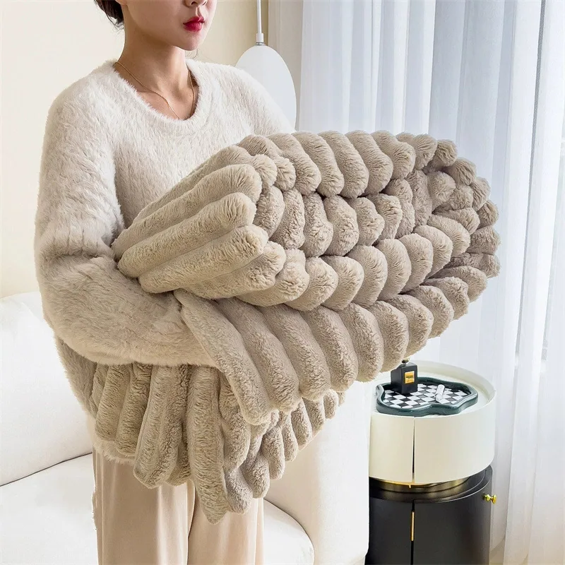 Rabbit plush blanket multifunctional nap blanket falley fleece summer air conditioner quilt small blanket sofa cover blanket car 4