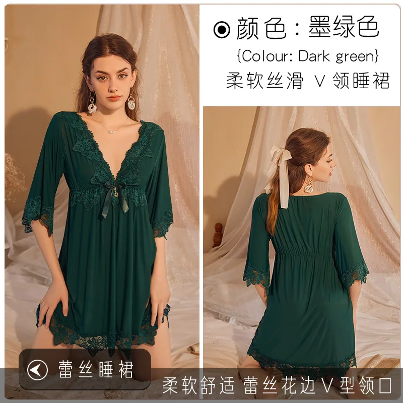 Neues französisches sexy Nachthemd, rote Hochzeit, Spitze, Sex, Seide, Übergröße, V-Ausschnitt, Vintage, hochwertiges Nachthemd 7