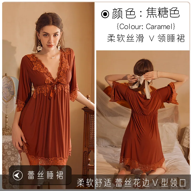 Neues französisches sexy Nachthemd, rote Hochzeit, Spitze, Sex, Seide, Übergröße, V-Ausschnitt, Vintage, hochwertiges Nachthemd 9