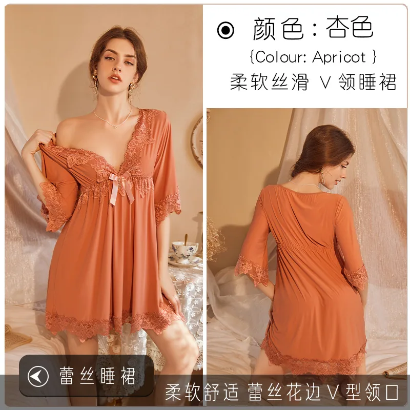 Neues französisches sexy Nachthemd, rote Hochzeit, Spitze, Sex, Seide, Übergröße, V-Ausschnitt, Vintage, hochwertiges Nachthemd 5