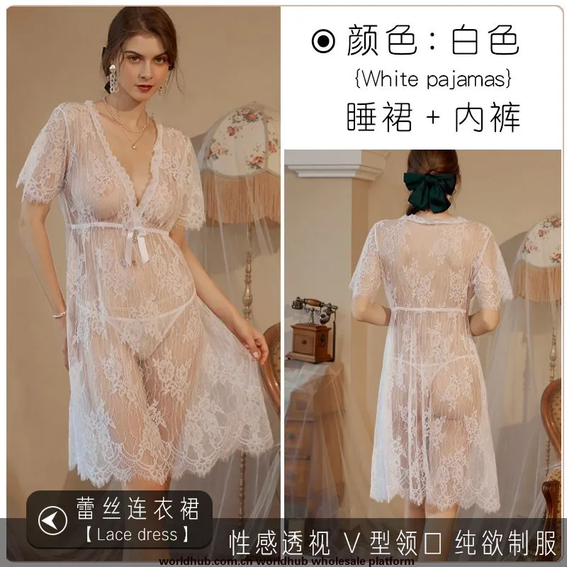 Erotic pure desire hot girl pajamas temptation ins lazy dress high-value jumpsuit lace plus size set