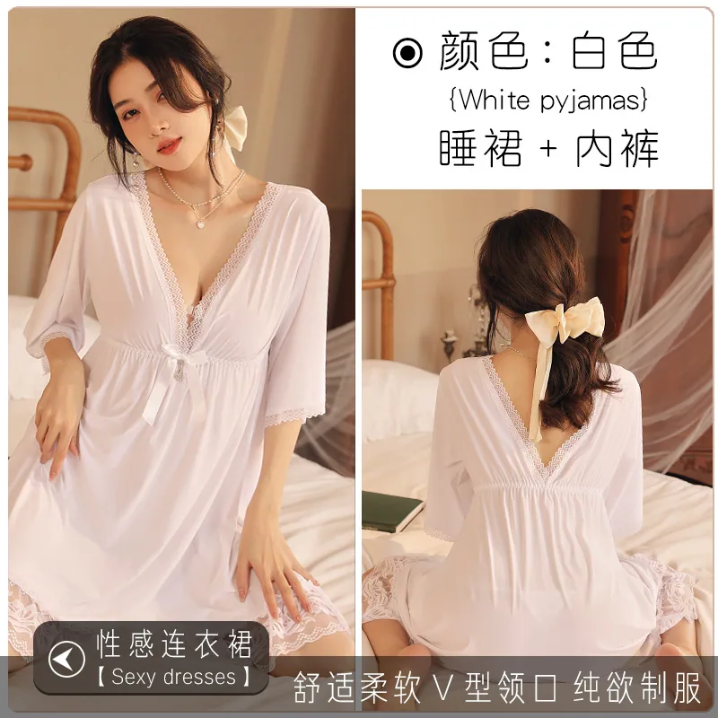 Temptation Sexy Uniform Pajamas Suspenders Sexy Extreme Temptation Nightdresses V-Neck Foreign Style Dresses Flirtatious Pure Un