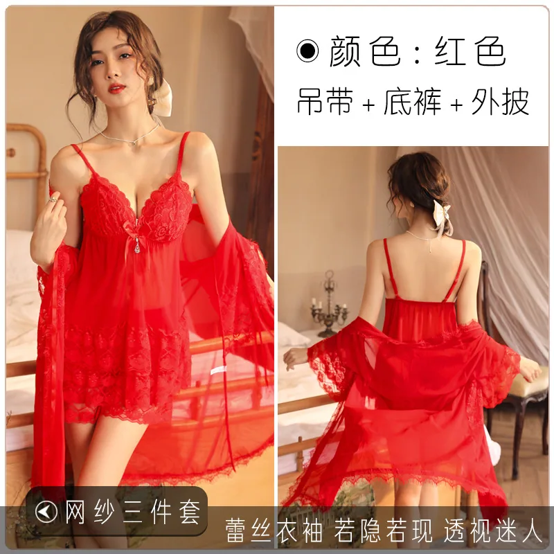 sexy women's erotic lingerie temptation uniform passionate pure desire pajamas three-piece set wholesale plus size see-through m 2