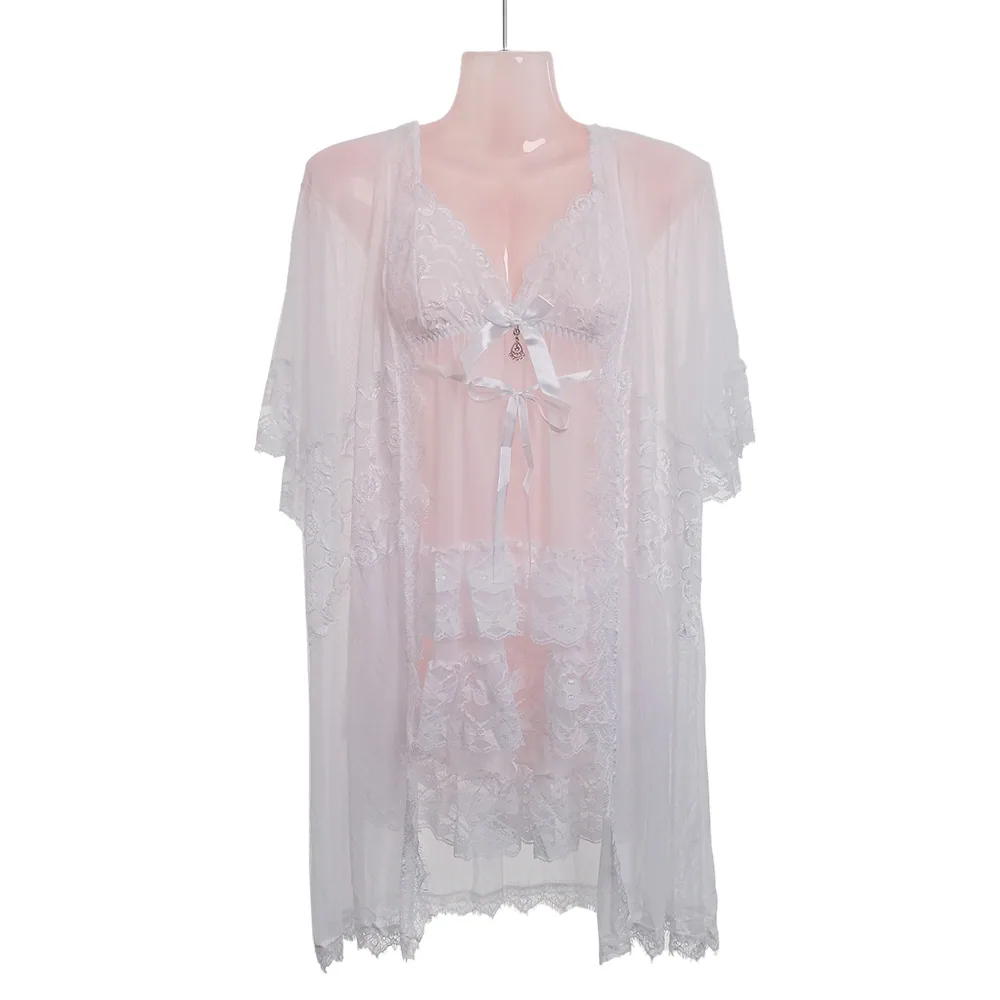 sexy women's erotic lingerie temptation uniform passionate pure desire pajamas three-piece set wholesale plus size see-through m 5