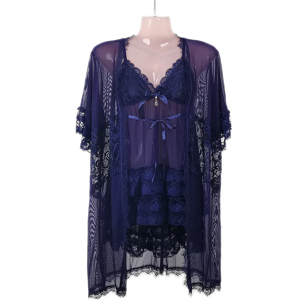 sexy women's erotic lingerie temptation uniform passionate pure desire pajamas three-piece set wholesale plus size see-through m 6