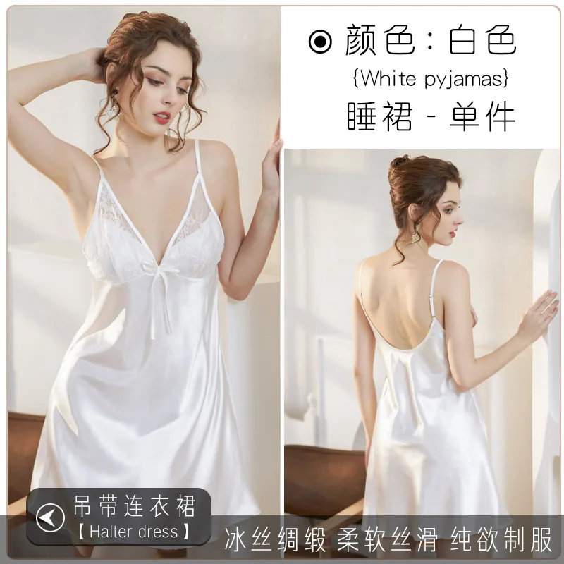 Thin sexy cool pajamas, charming personality nightdresses, high-end home dresses, slip two-piece set 6